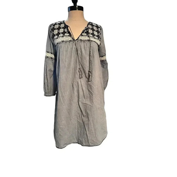 Ulla Johnson 3/4 Sleeve Tassel Ties Embroidery Tunic Shift Dress Size 2 - Picture 1 of 6